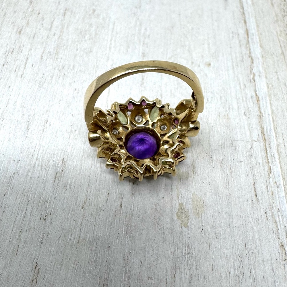 Solid 14K yellow gold gemstone ring, made in India, size ~7 - Picture 9 of 13